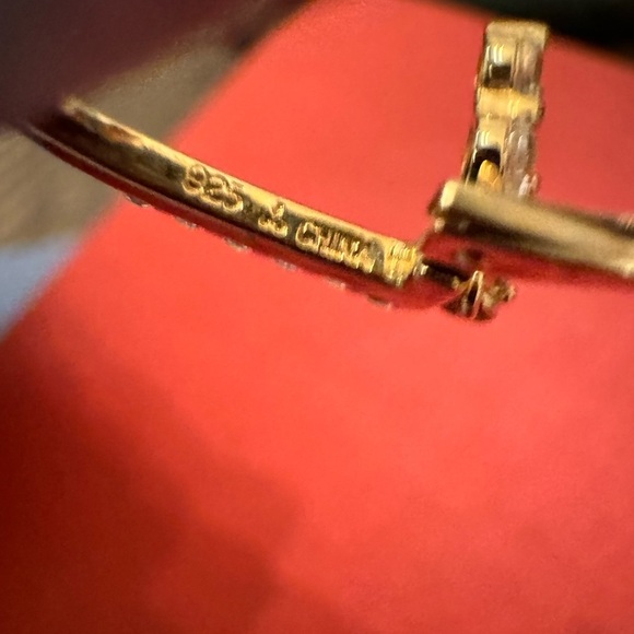 Vintage Inspired Gold-Plated Sterling Silver 925 Huggie CZ Dainty Earrings - Picture 7 of 8